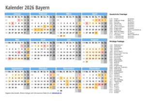 kalender 2026 Bayern quer